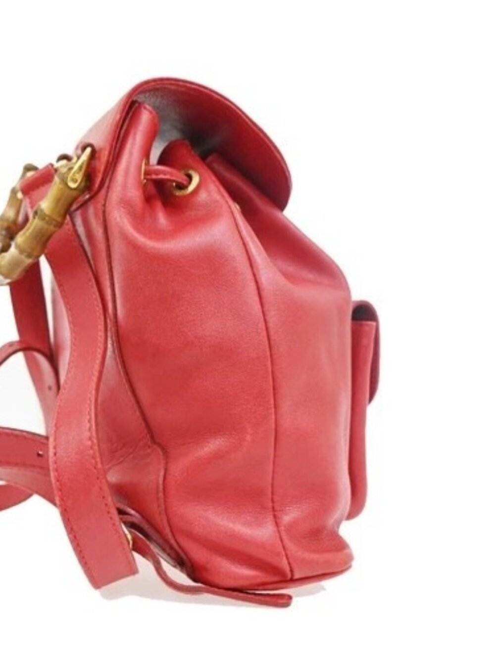 GUCCI Logo Bamboo Drawstring Mini Backpack Bag Leather Red GHW Italy 62ZA194 - Picture 4 of 16